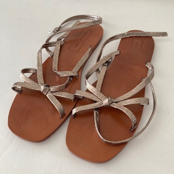 Either Of Anthropologie Gold Strappy Flat Dress Sandals Sz 9 - Picture 1 of 4